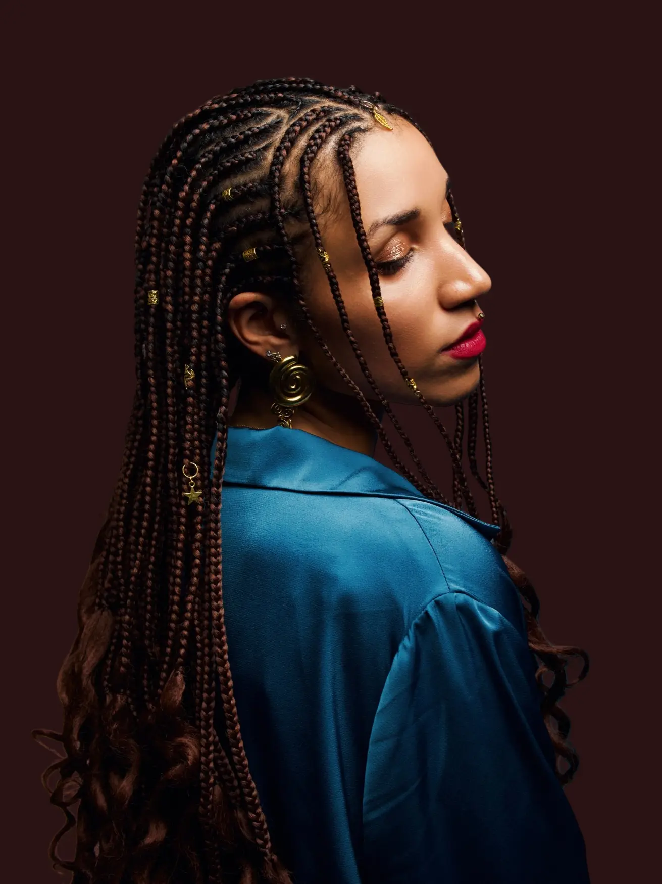 Box braids nữ dài ngang eo phối màu ombre sang chảnh